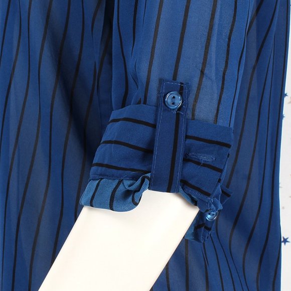 3/4 Sleeve Sheer Stripe Blouse Top Royal Blue - Picture 5 of 7